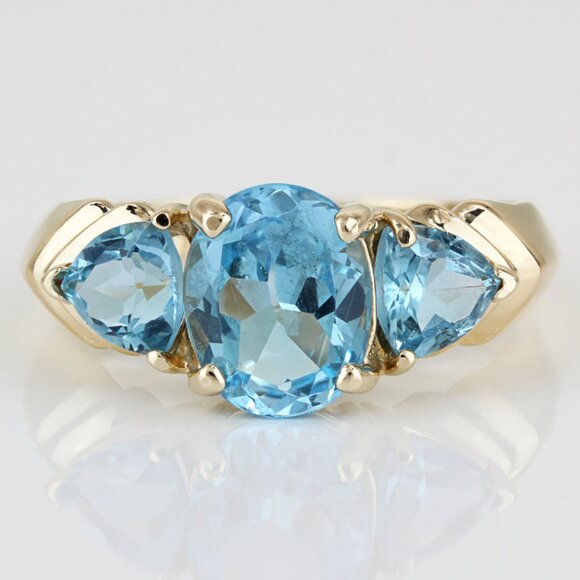 14KYG Swiss Blue Topaz Ring Oval & Trillion Cocktail Anniversary Gift